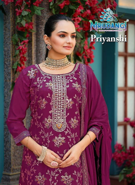 Priyanshi By Mrudangi Pure Viscoues Jaquard Embroidered Work Top With Bottom Dupatta Wholesale Online